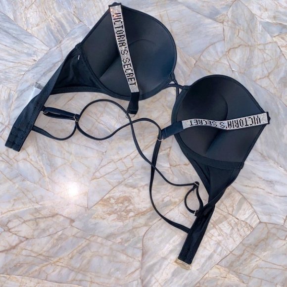 34A Swimsuit SHINE STRAP BOMBSHELL ADD 2 CUPS SWIM CRYSTALS Bra Top Black - Picture 7 of 7